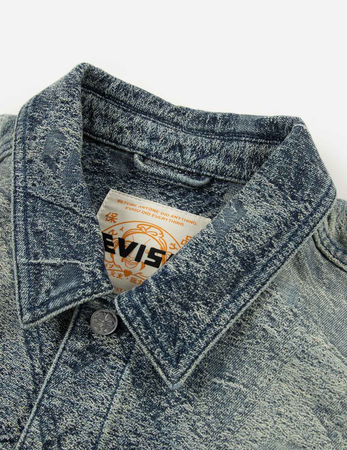 オールオーバーポケットプリントとカモメ刺繍ルーズフィットデニムジャケット