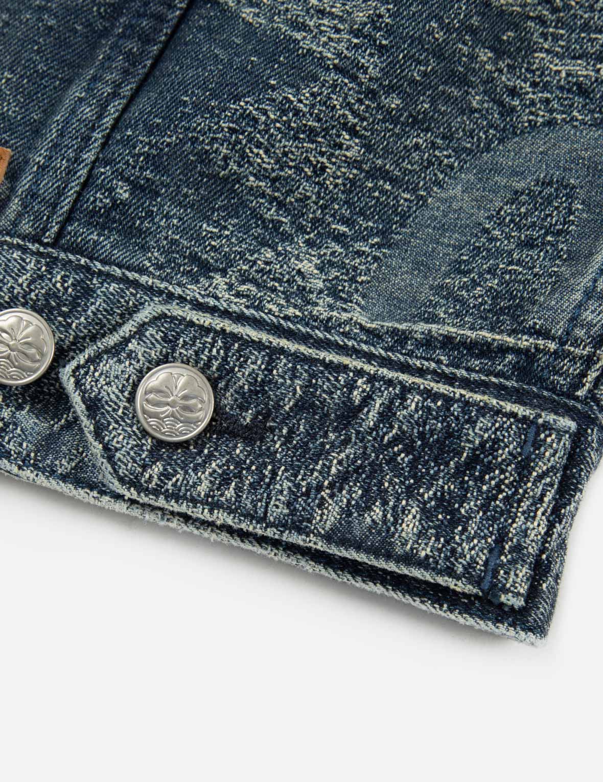 オールオーバーポケットプリントとカモメ刺繍ルーズフィットデニムジャケット