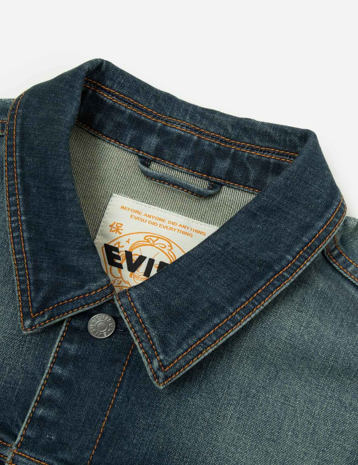ロゴと仏頭ラッキースロットマシン刺繍リラックスフィットデニムジャケット
