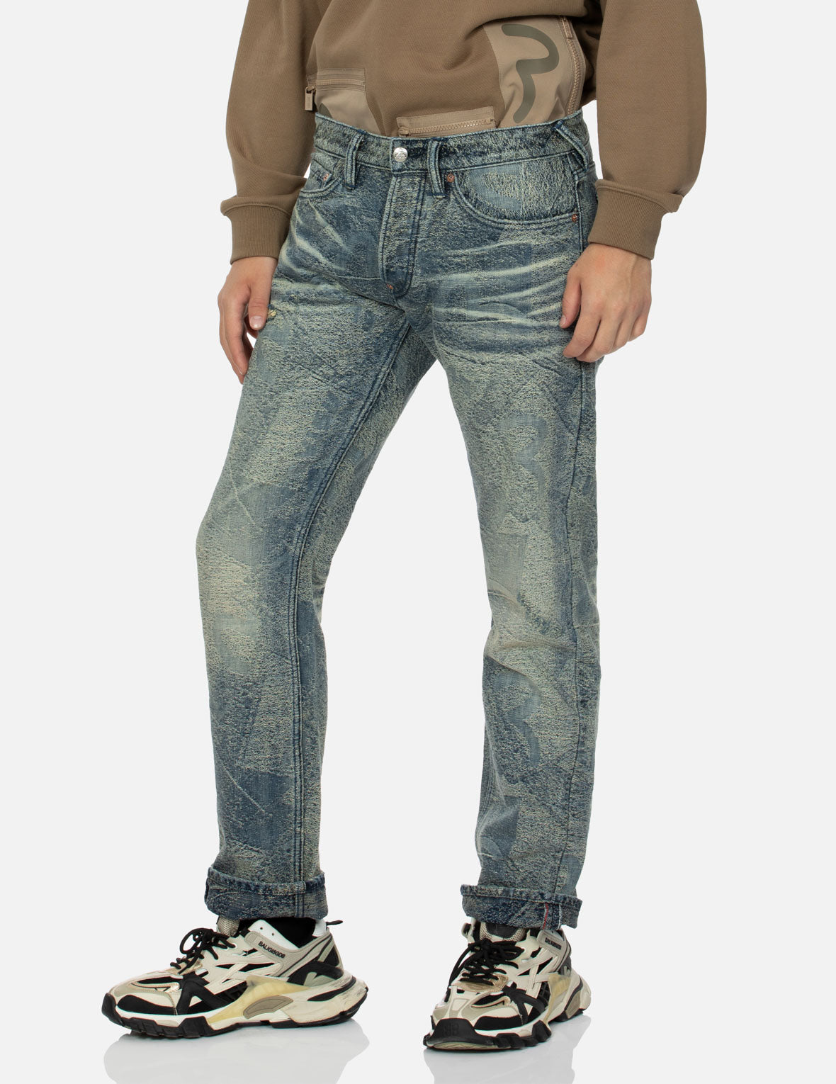 Washed Seagull Embroidery Regular Straight Fit Jeans #2008