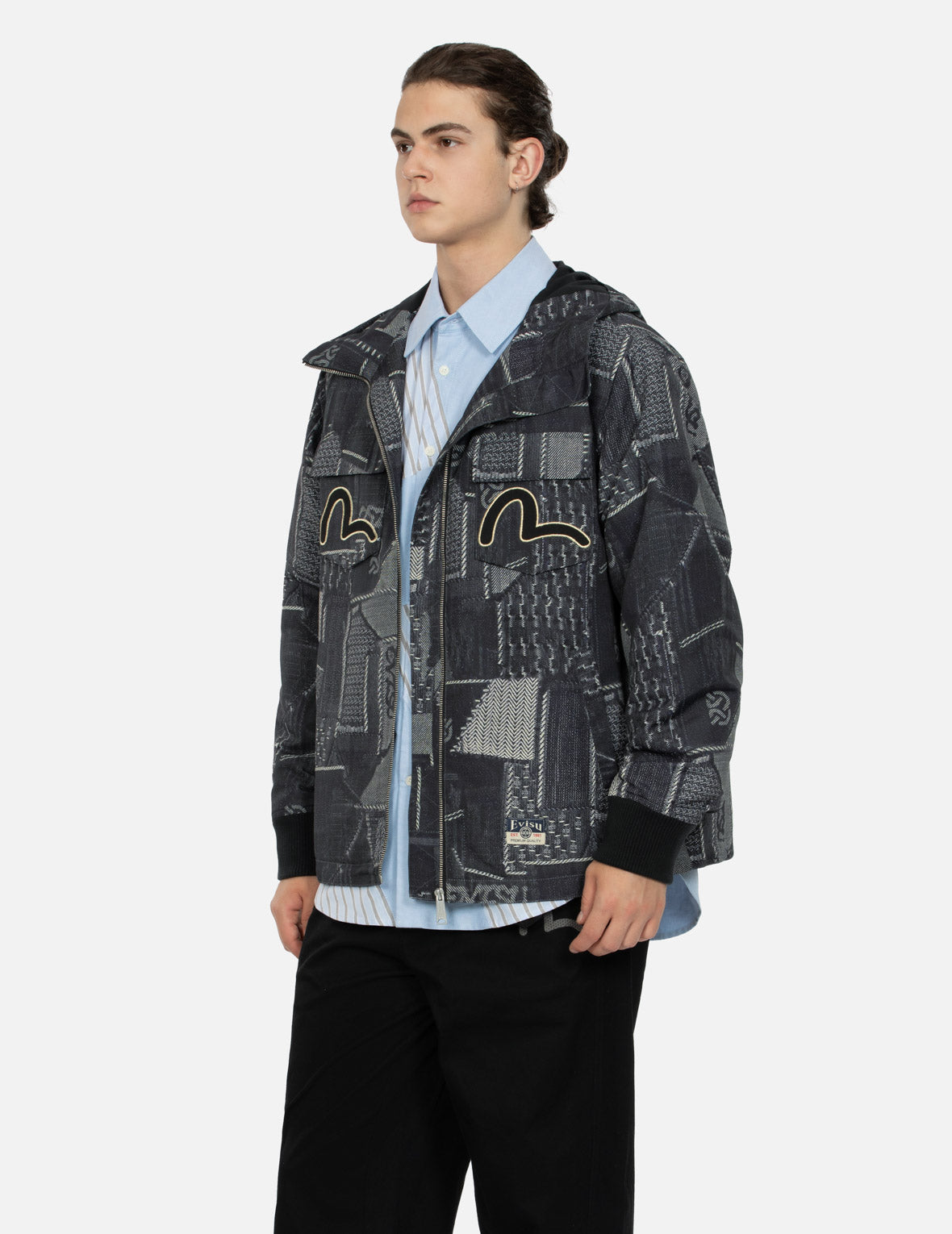 Wheel of Wisdom and Seagull Embroidery Regular Fit Denim Jacket