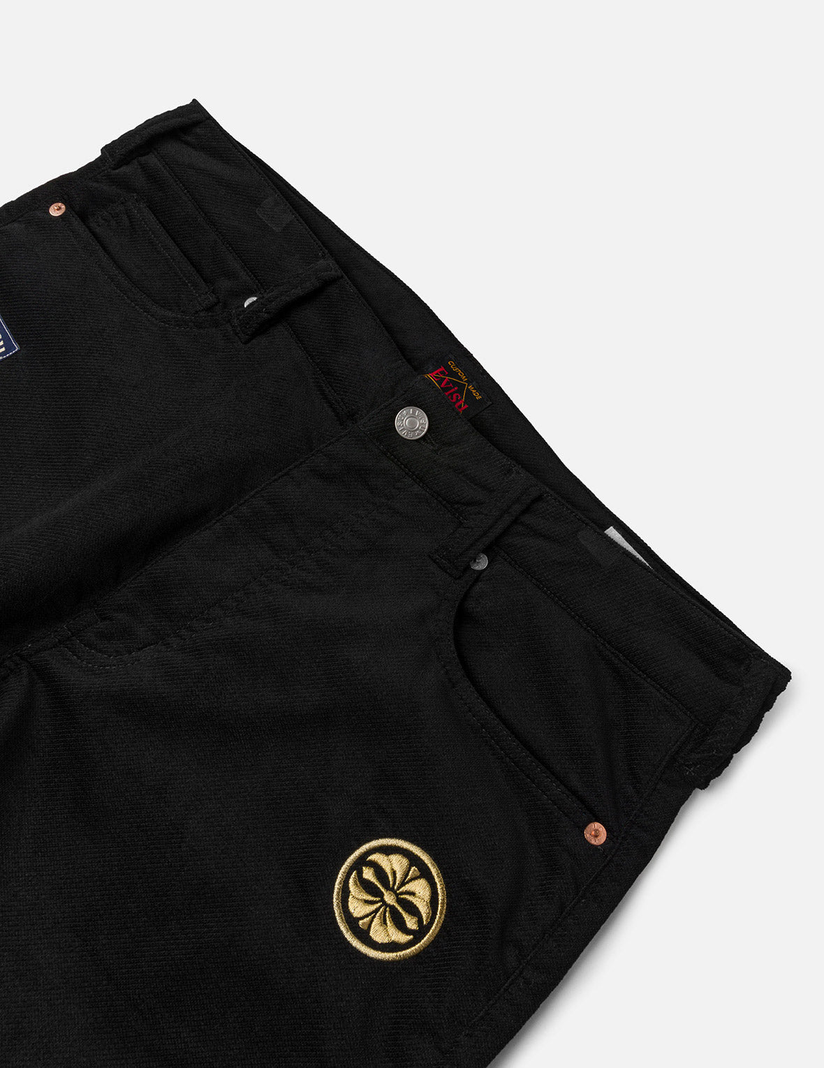 仏頭とカモメブロケードアプリケストレートフィットジョガーズ