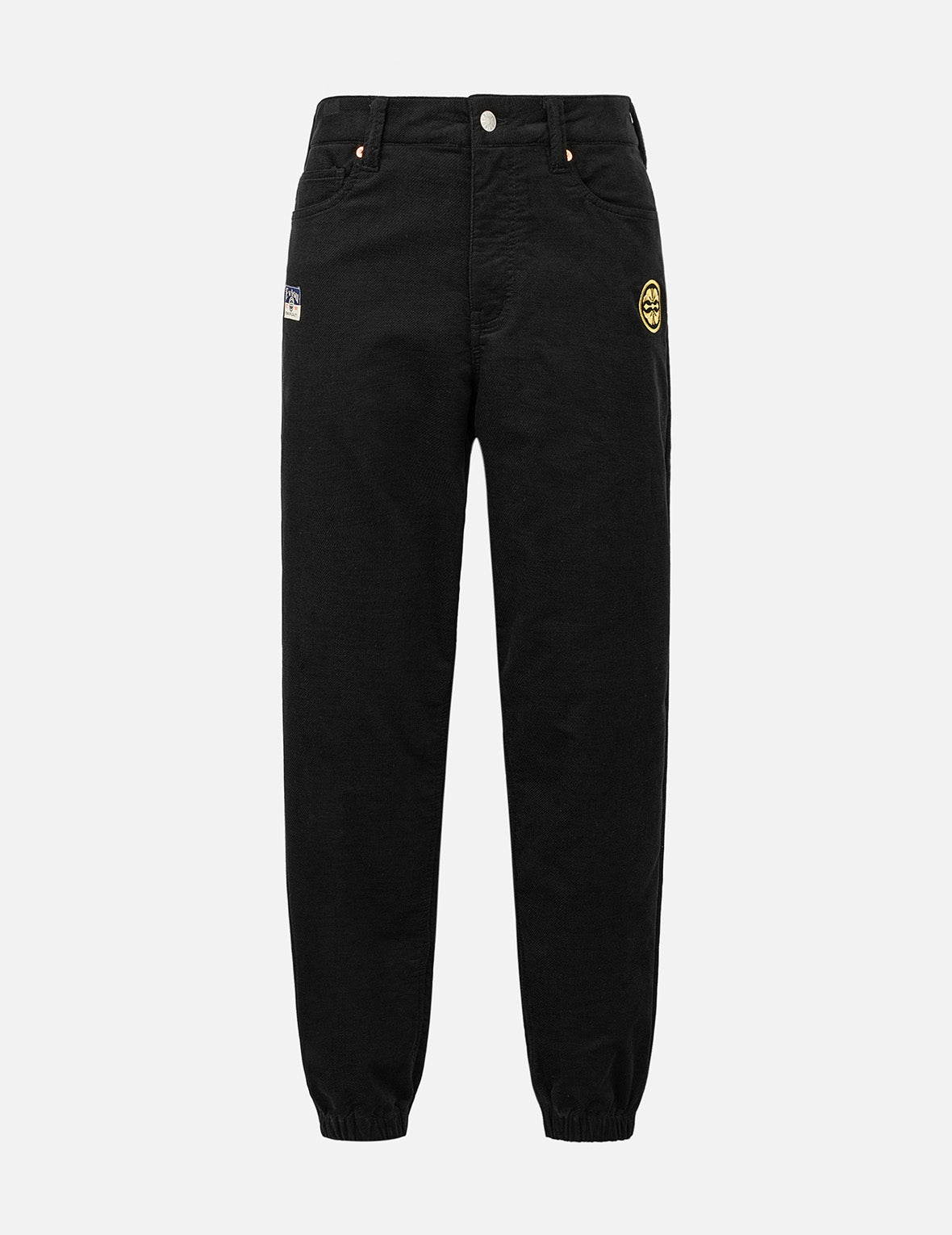 仏頭とカモメブロケードアプリケストレートフィットジョガーズ