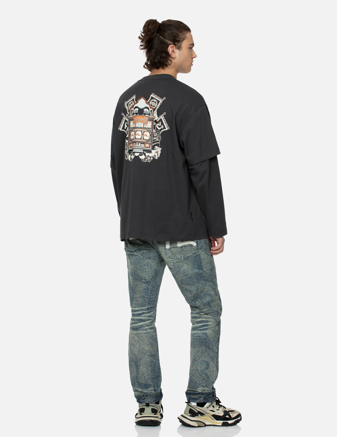 仏頭スロットマシンプリント ルーズフィット長袖Tシャツ