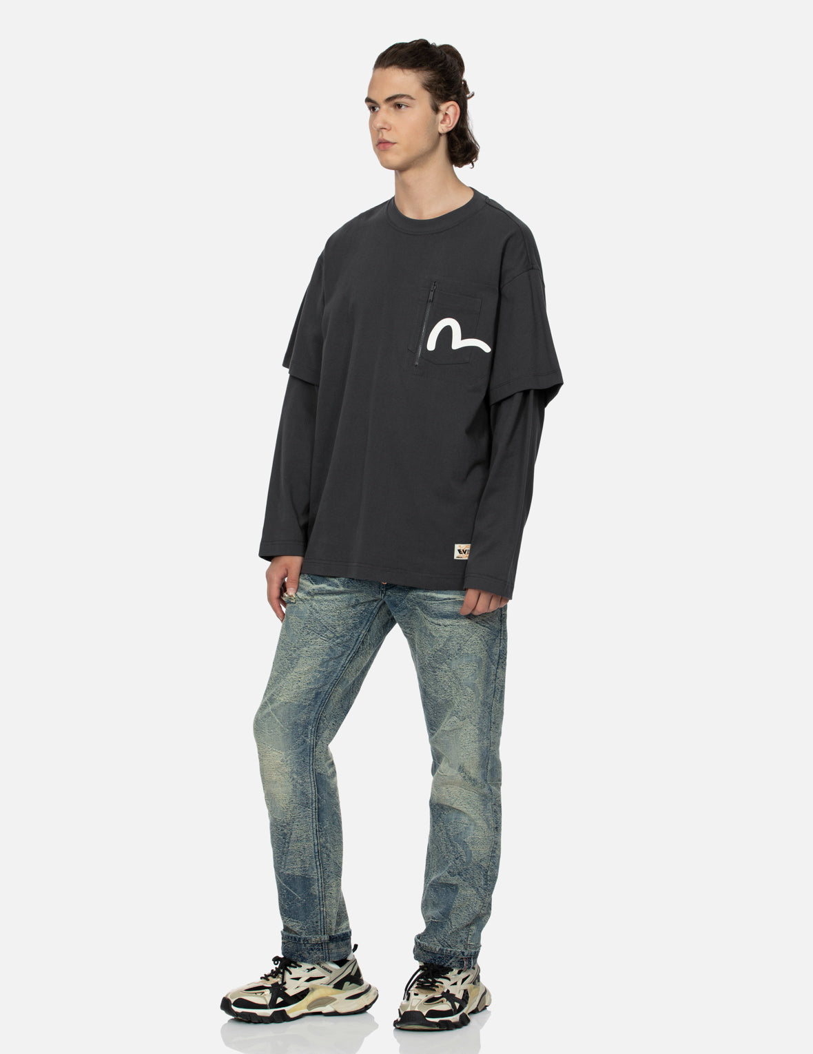 仏頭スロットマシンプリント ルーズフィット長袖Tシャツ