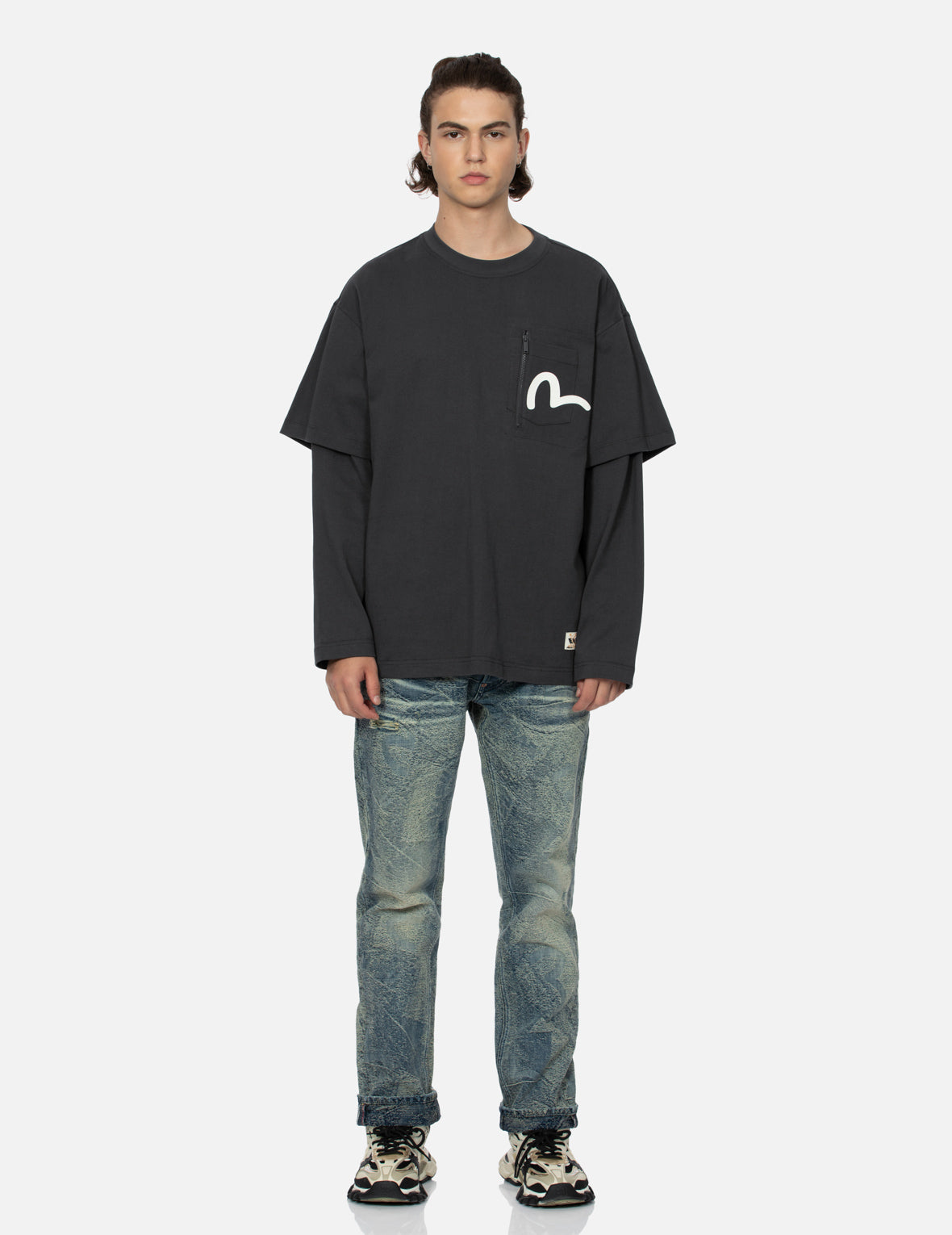 仏頭スロットマシンプリント ルーズフィット長袖Tシャツ