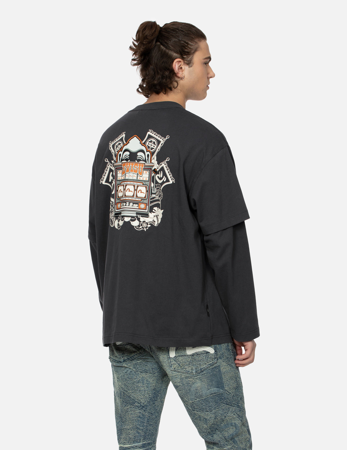 仏頭スロットマシンプリント ルーズフィット長袖Tシャツ