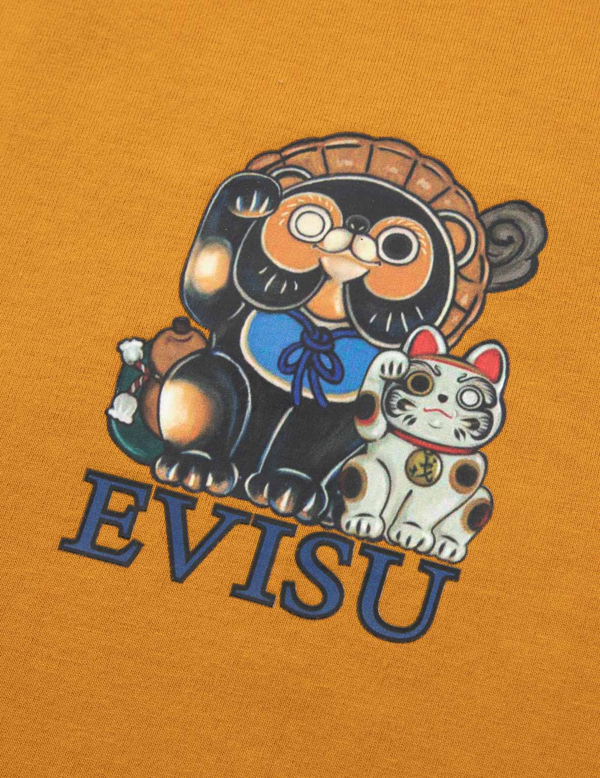 タヌキと招き猫プリントルーズフィットTシャツ