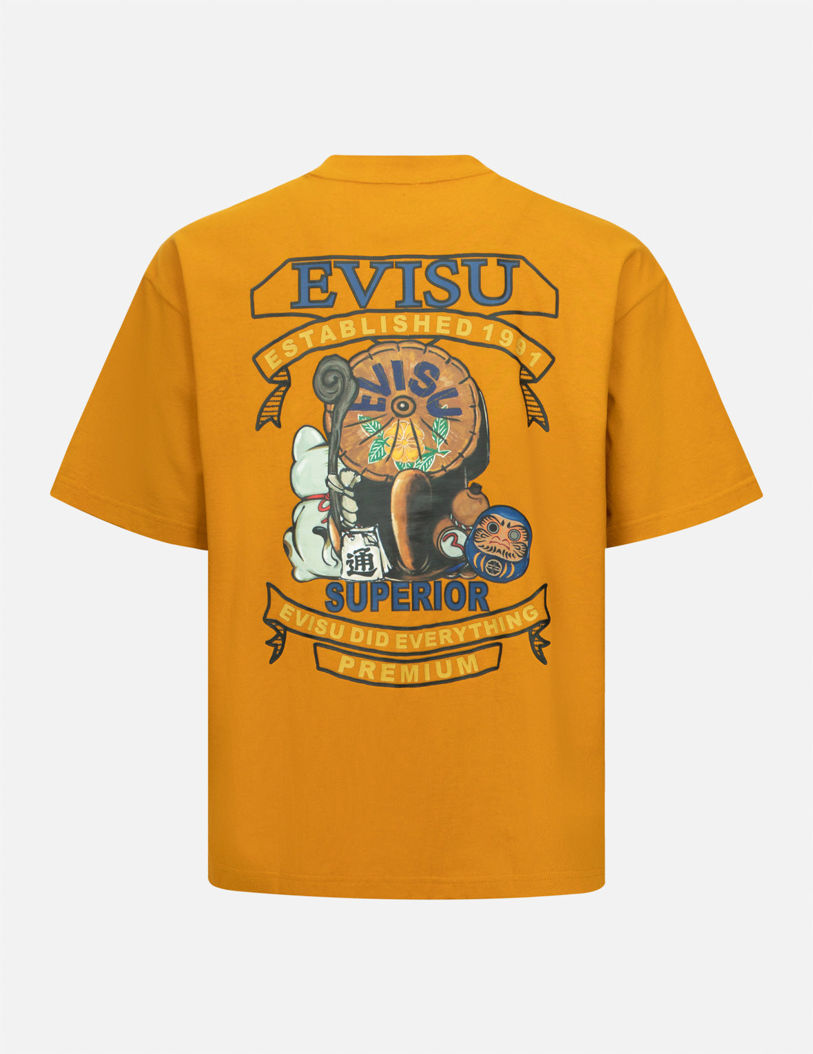 タヌキと招き猫プリントルーズフィットTシャツ