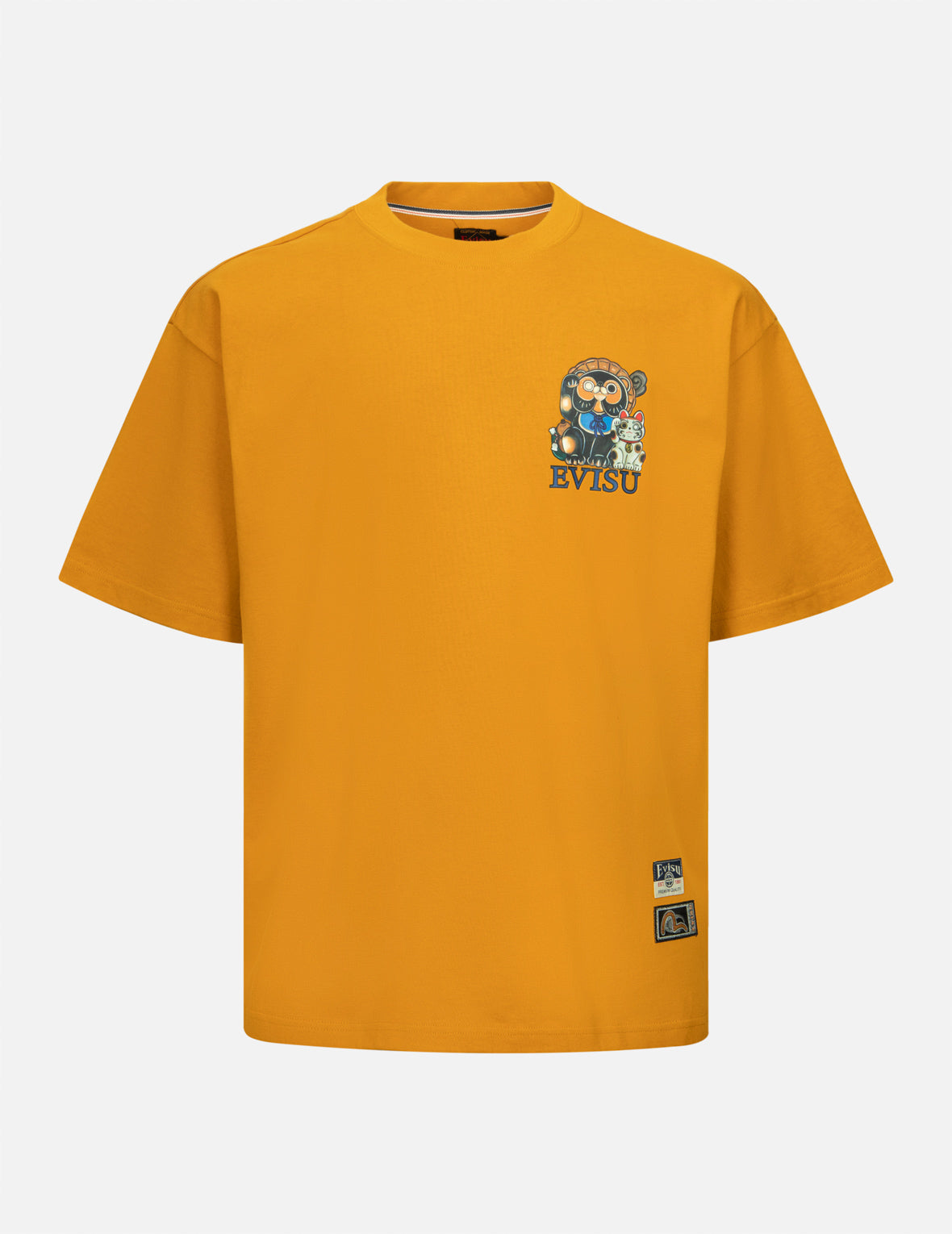 タヌキと招き猫プリントルーズフィットTシャツ