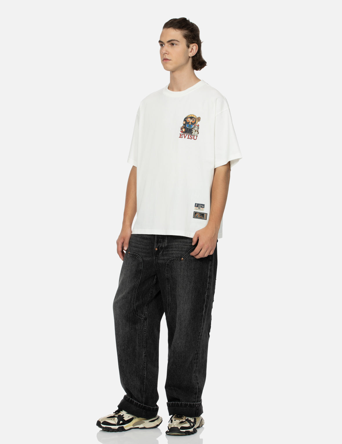 タヌキと招き猫プリントルーズフィットTシャツ