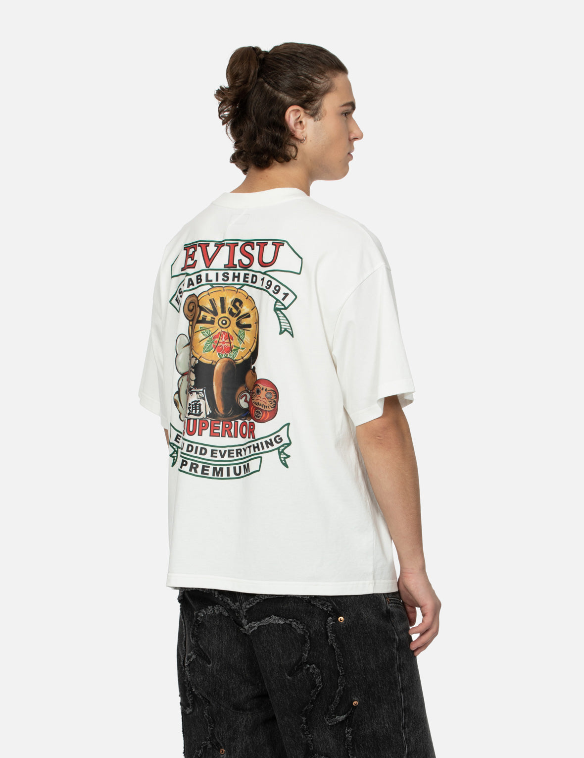 タヌキと招き猫プリントルーズフィットTシャツ