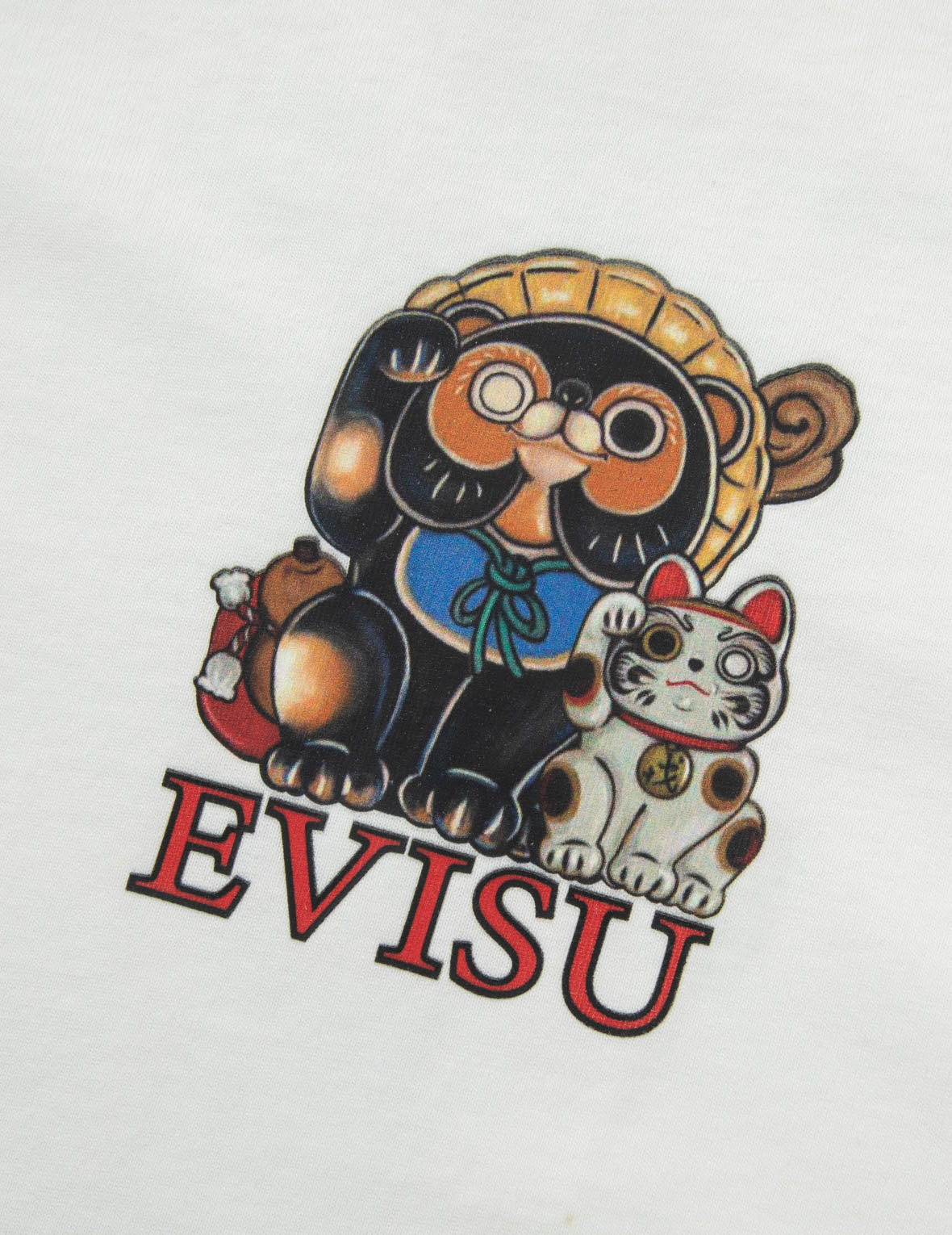 タヌキと招き猫プリントルーズフィットTシャツ