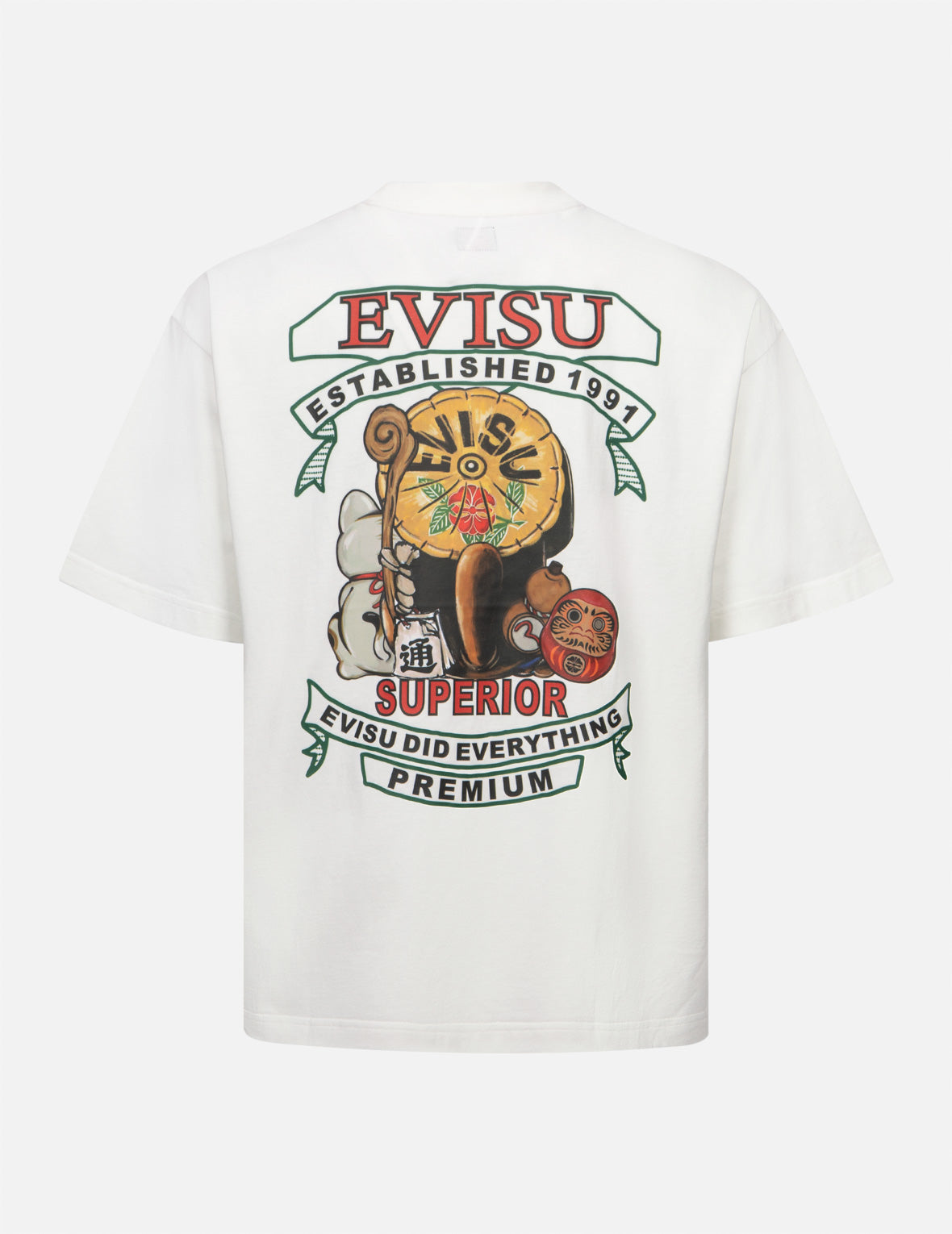 タヌキと招き猫プリントルーズフィットTシャツ