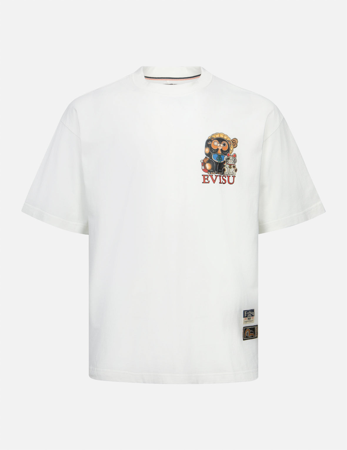 タヌキと招き猫プリントルーズフィットTシャツ