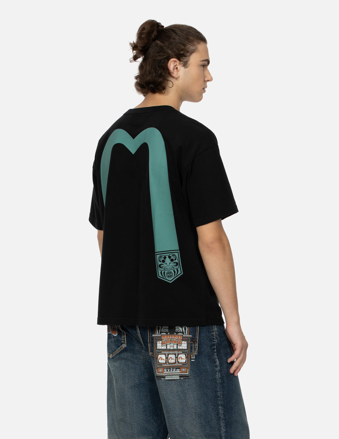 ポケット型のだるま大黒プリントリラックスフィットTシャツ
