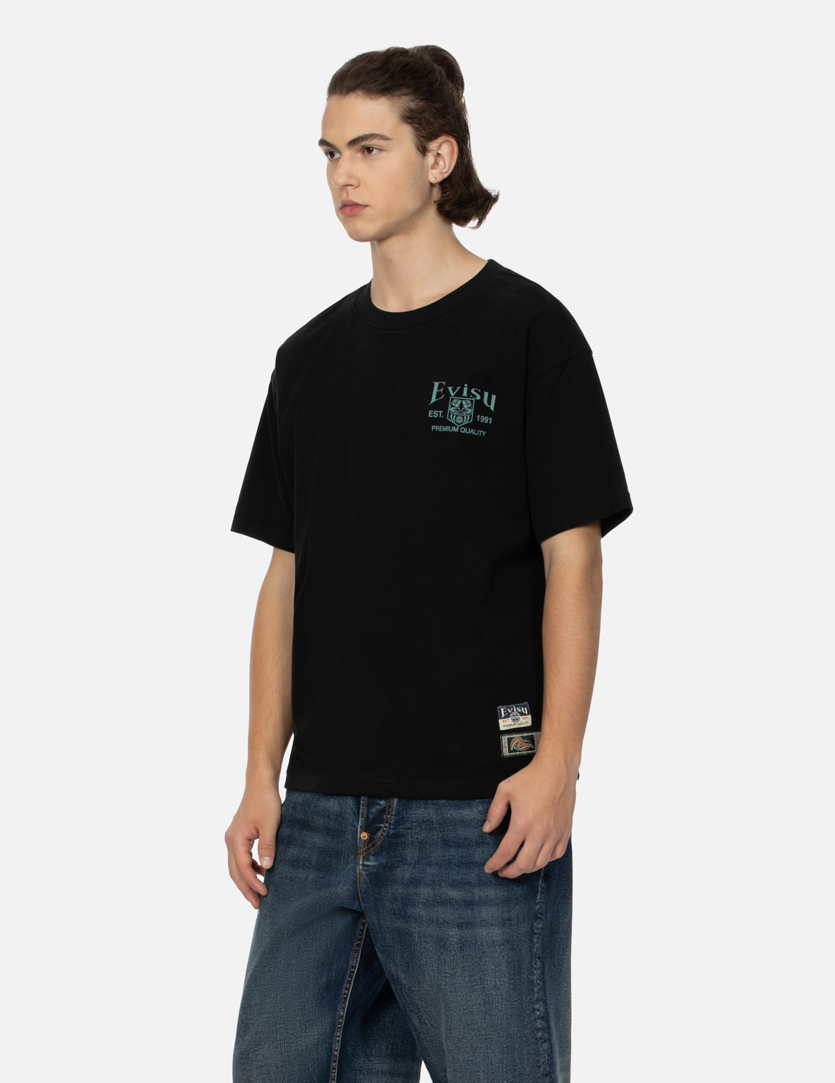ポケット型のだるま大黒プリントリラックスフィットTシャツ