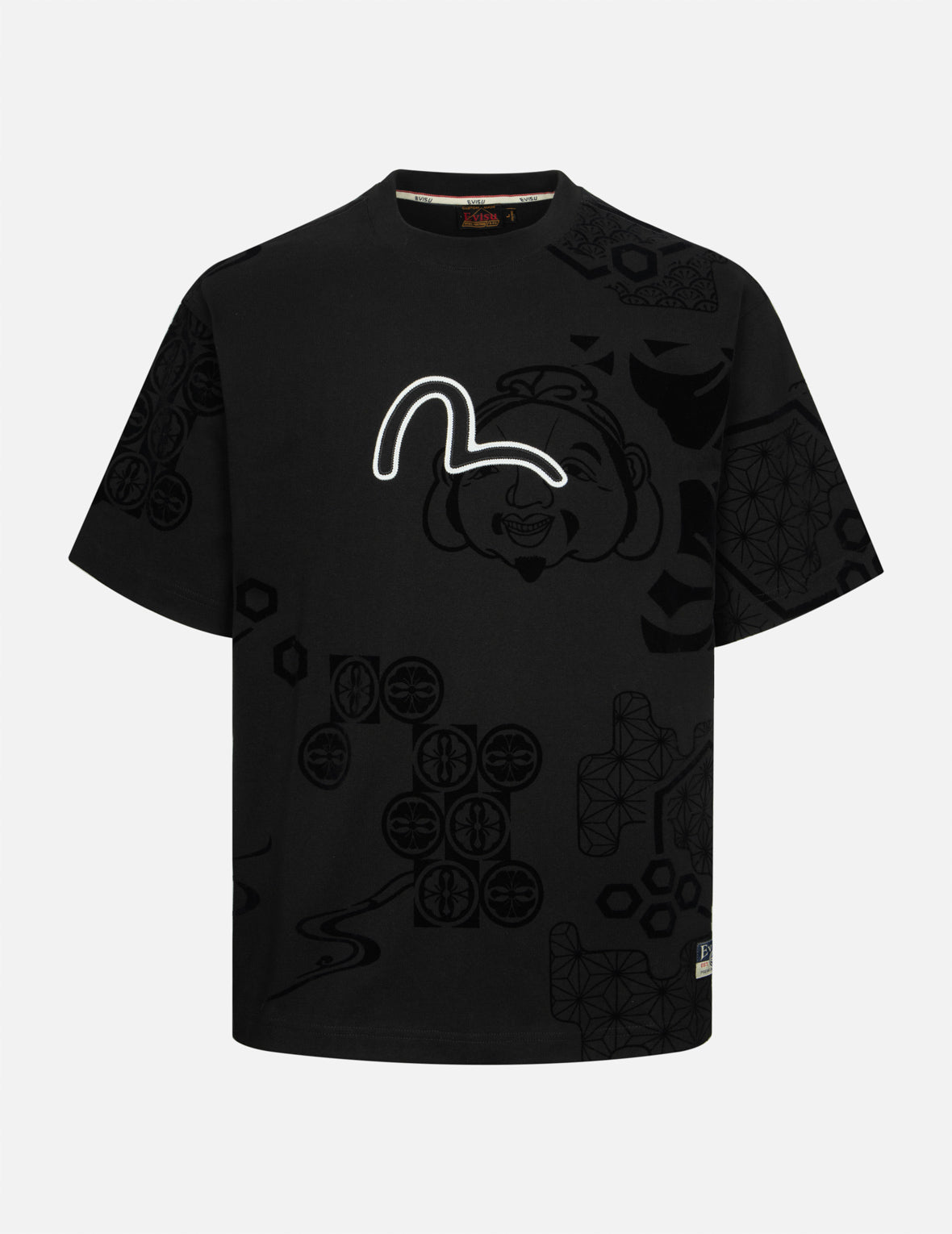 カモメ刺繍とオールオーパーフロッキングパターンリラックスフィットTシャツ
