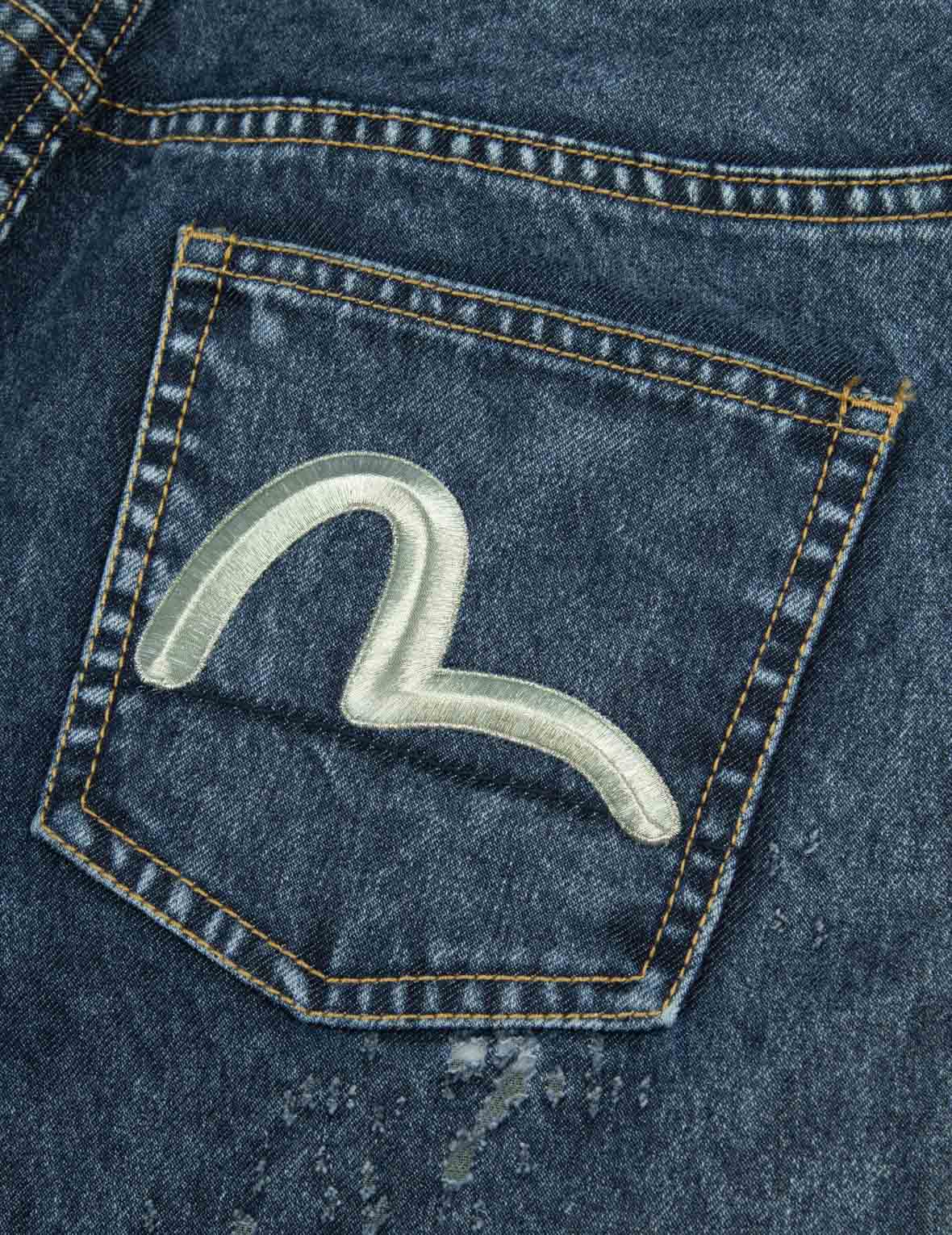 カモメ刺繍とレーザー加工ワイドレッグジーンズ