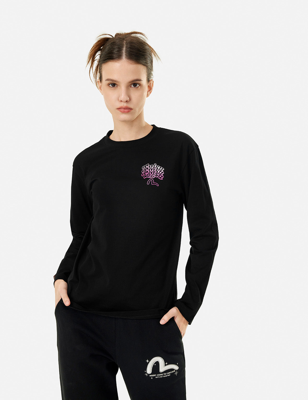 だるまと招き猫ピクセル大黒プリントレギュラーフィットTシャツ