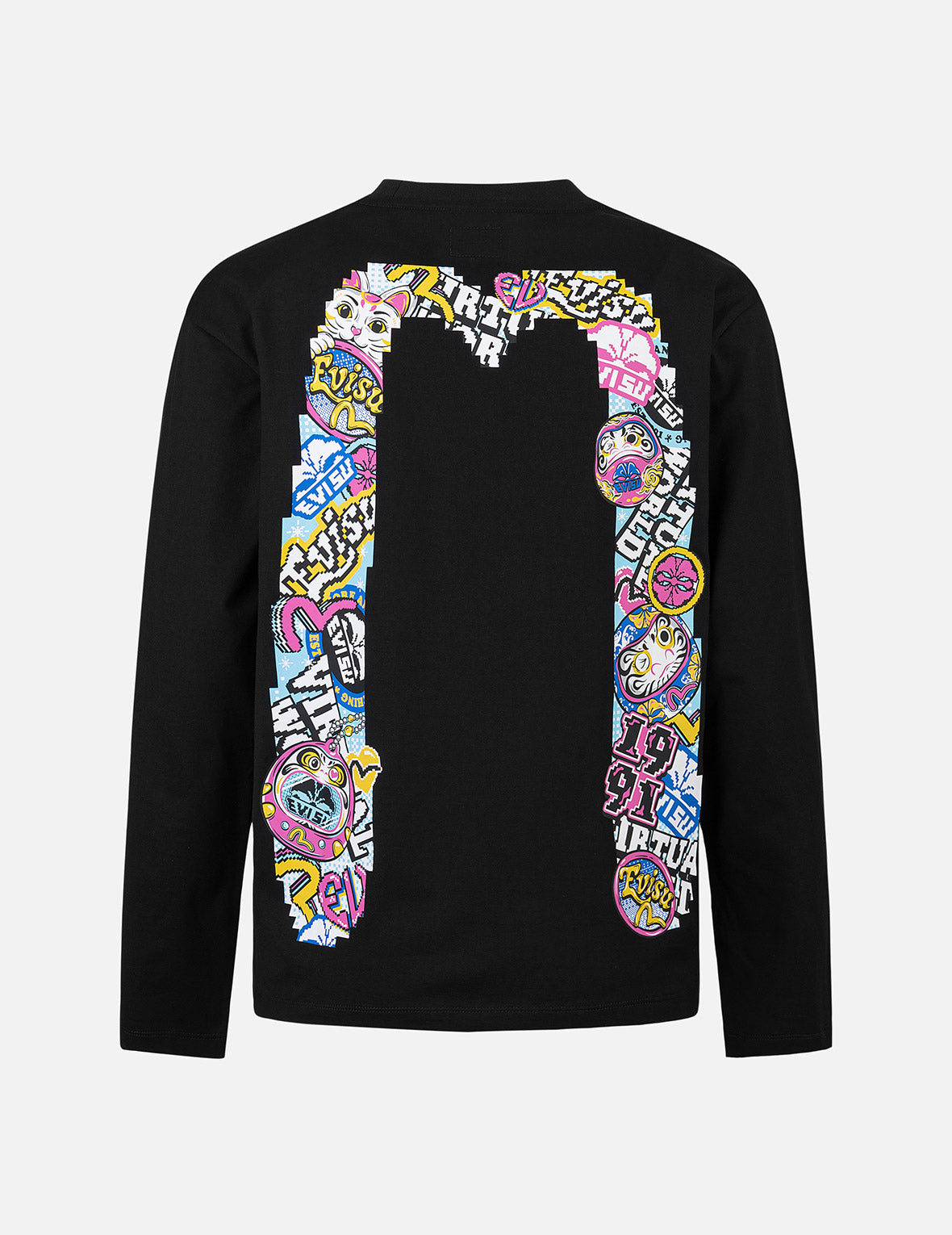 だるまと招き猫ピクセル大黒プリントレギュラーフィットTシャツ