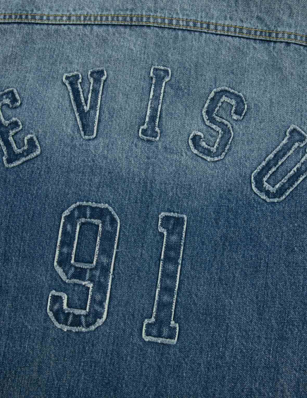 Seagull and Logo Appliqué Embroidery Boxy Denim Short-Sleeves Shirt