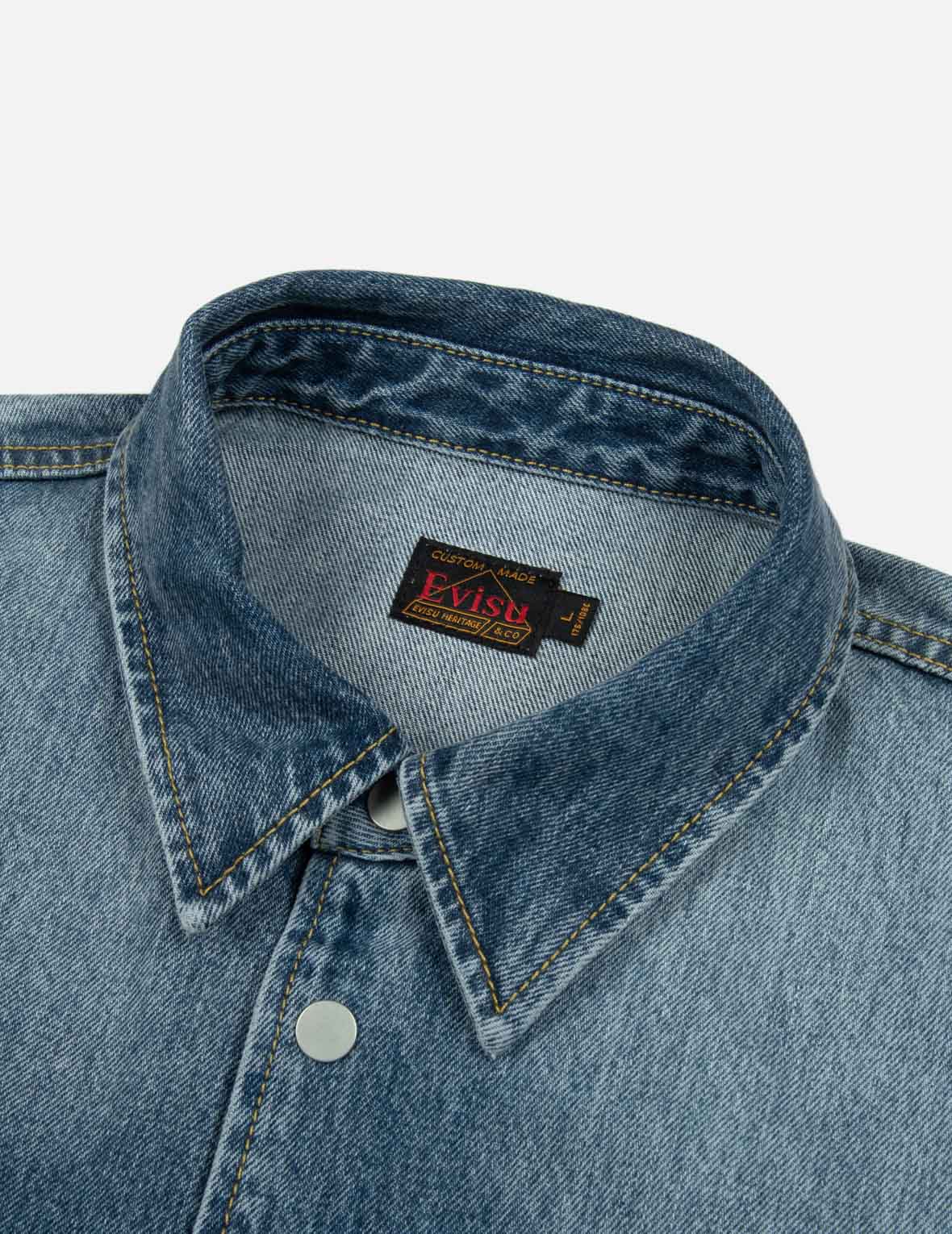 Seagull and Logo Appliqué Embroidery Boxy Denim Short-Sleeves Shirt