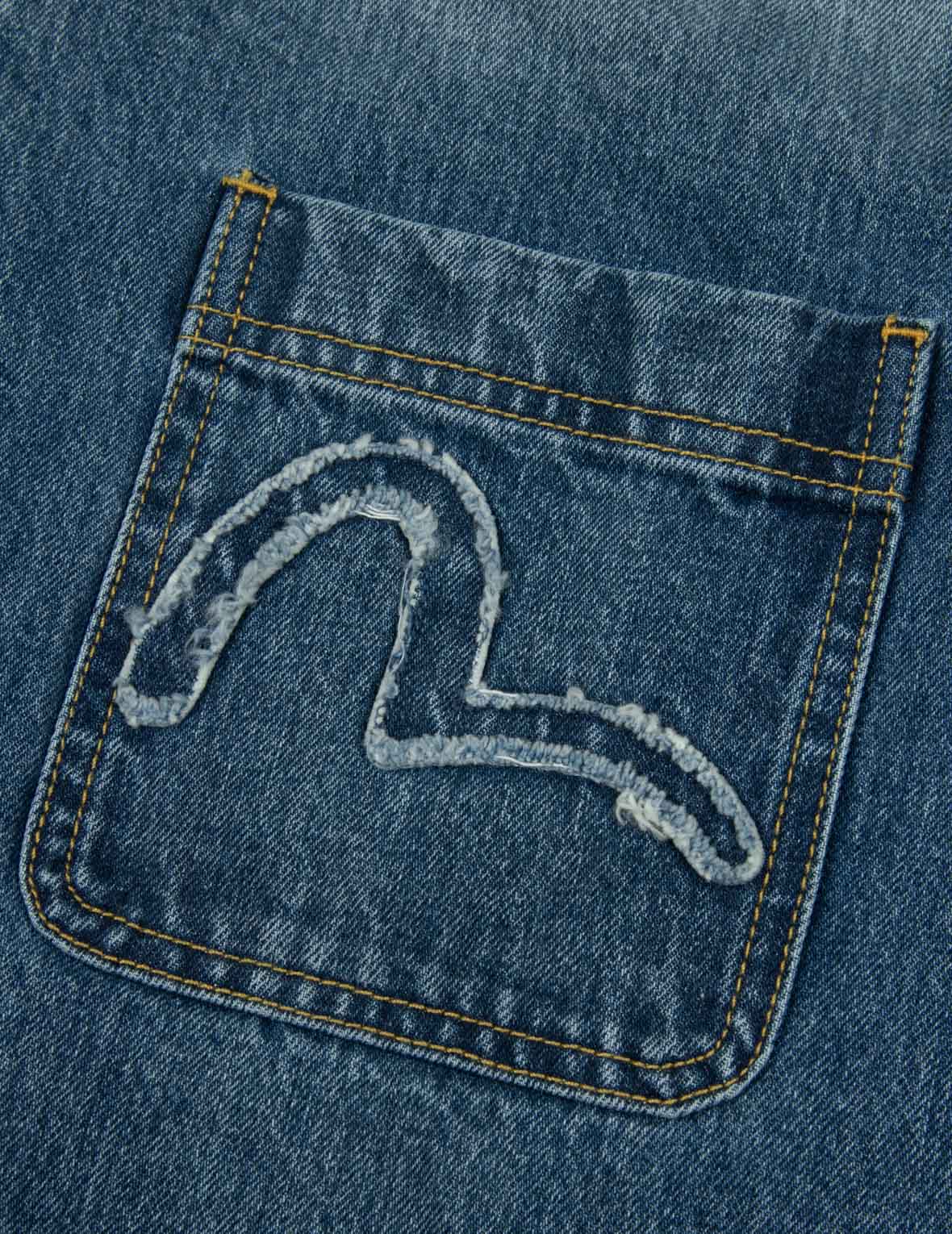 Seagull and Logo Appliqué Embroidery Boxy Denim Short-Sleeves Shirt