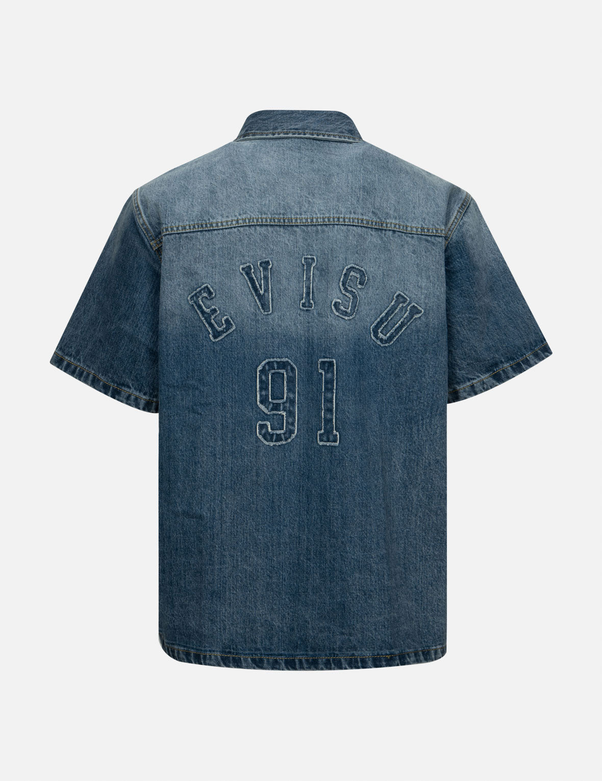 Seagull and Logo Appliqué Embroidery Boxy Denim Short-Sleeves Shirt