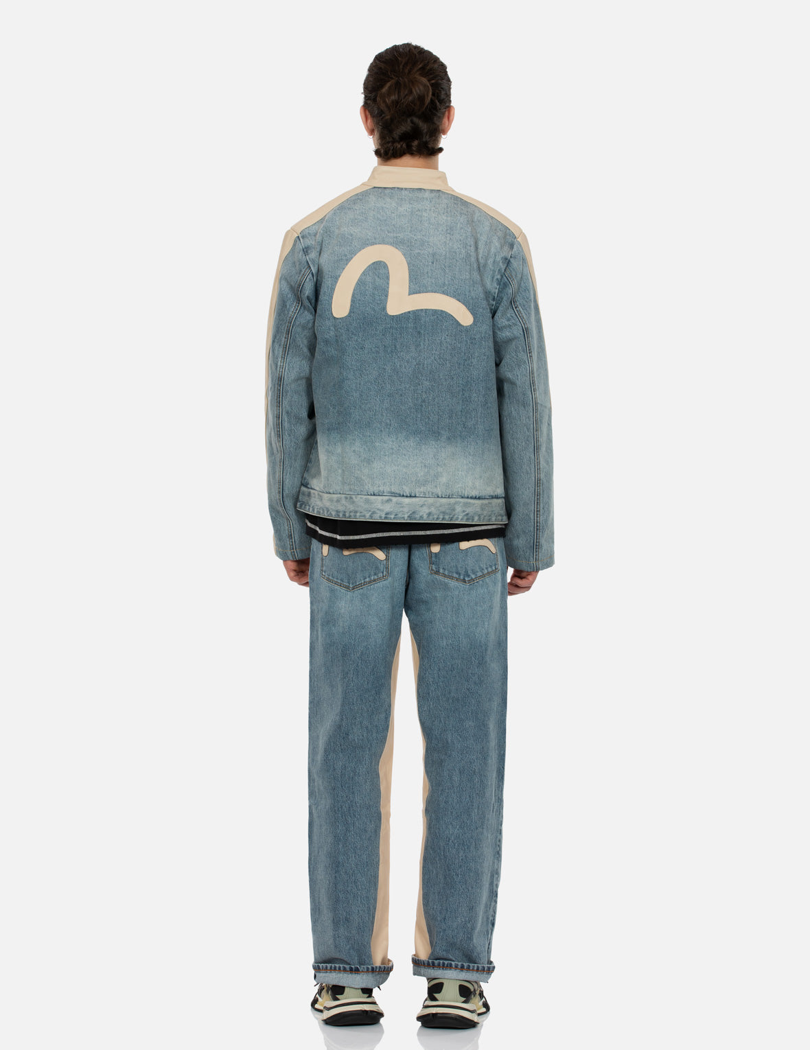 Leather Logo and Seagull Appliqué Regular Fit Denim Moto Jacket