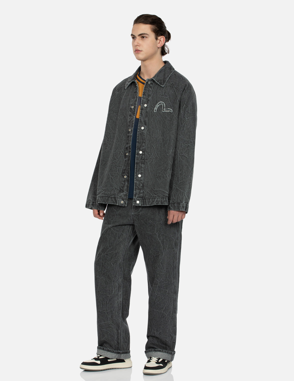 Seagull and Slogan Embroidery Oversized Denim Coach Jacket