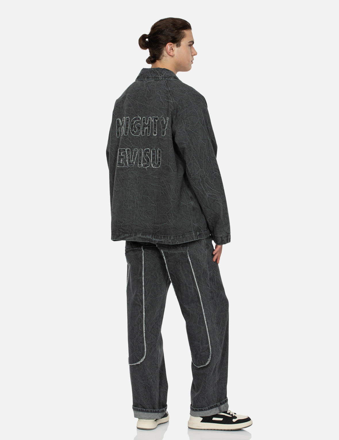 Seagull and Slogan Embroidery Oversized Denim Coach Jacket