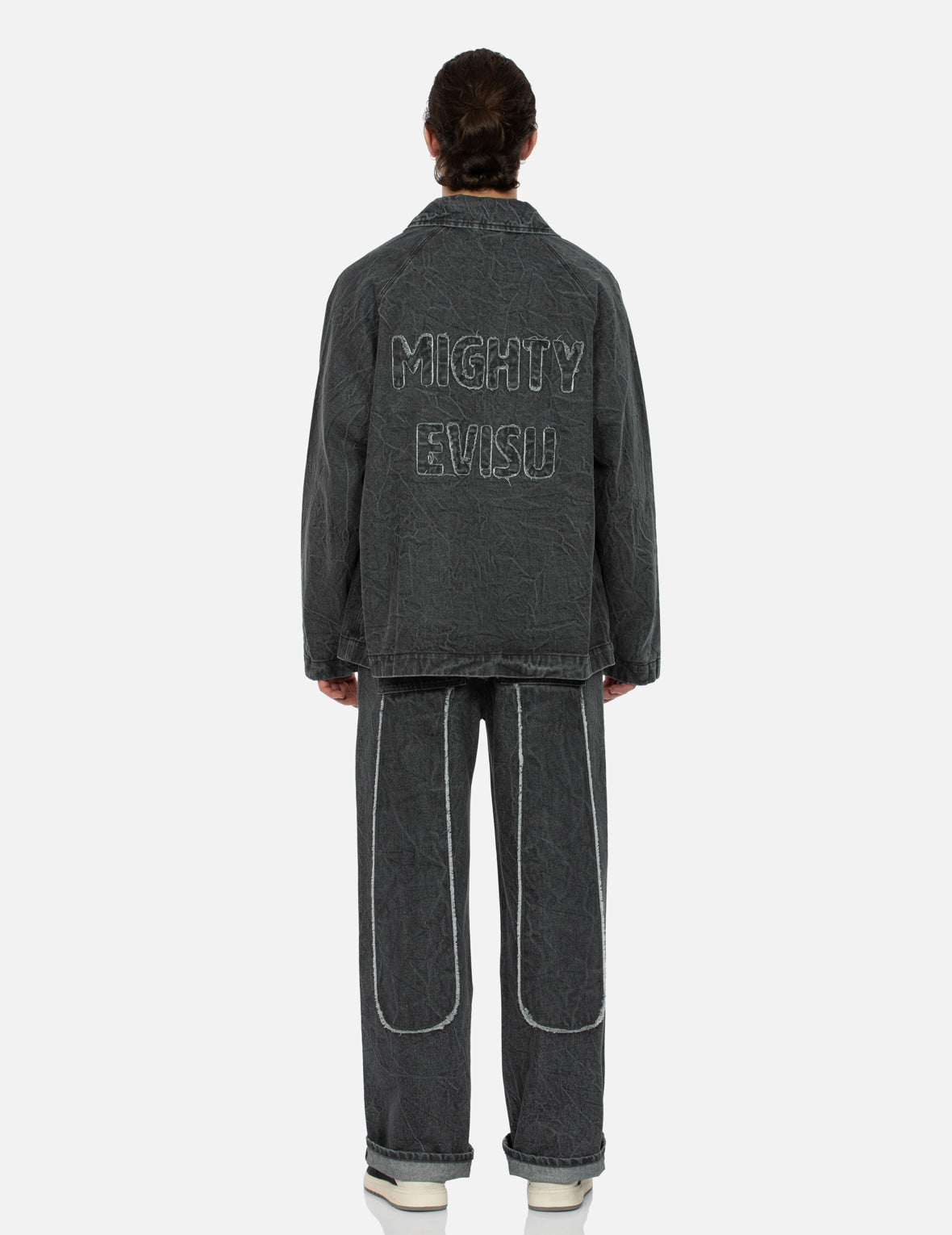 Seagull and Slogan Embroidery Oversized Denim Coach Jacket