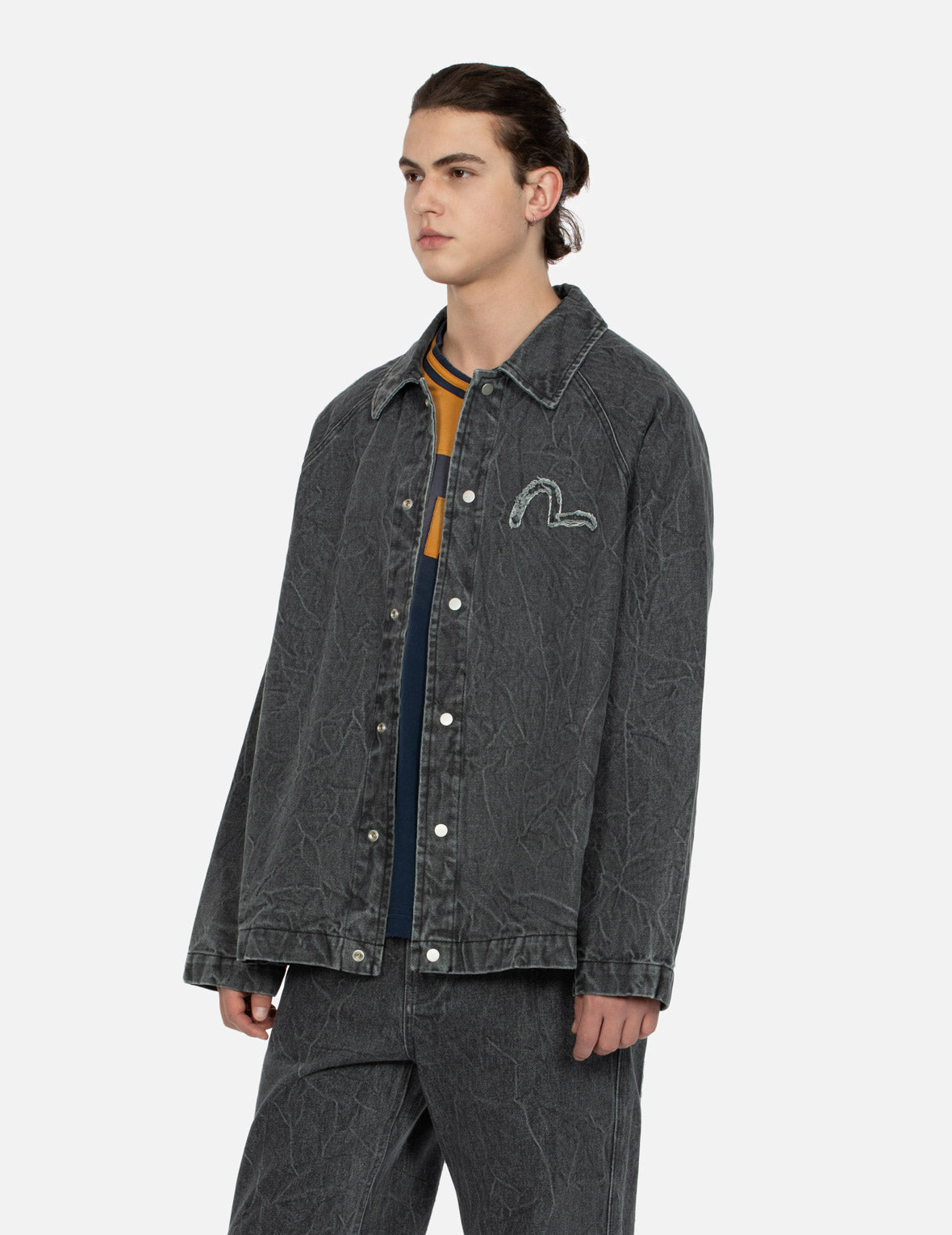 Seagull and Slogan Embroidery Oversized Denim Coach Jacket