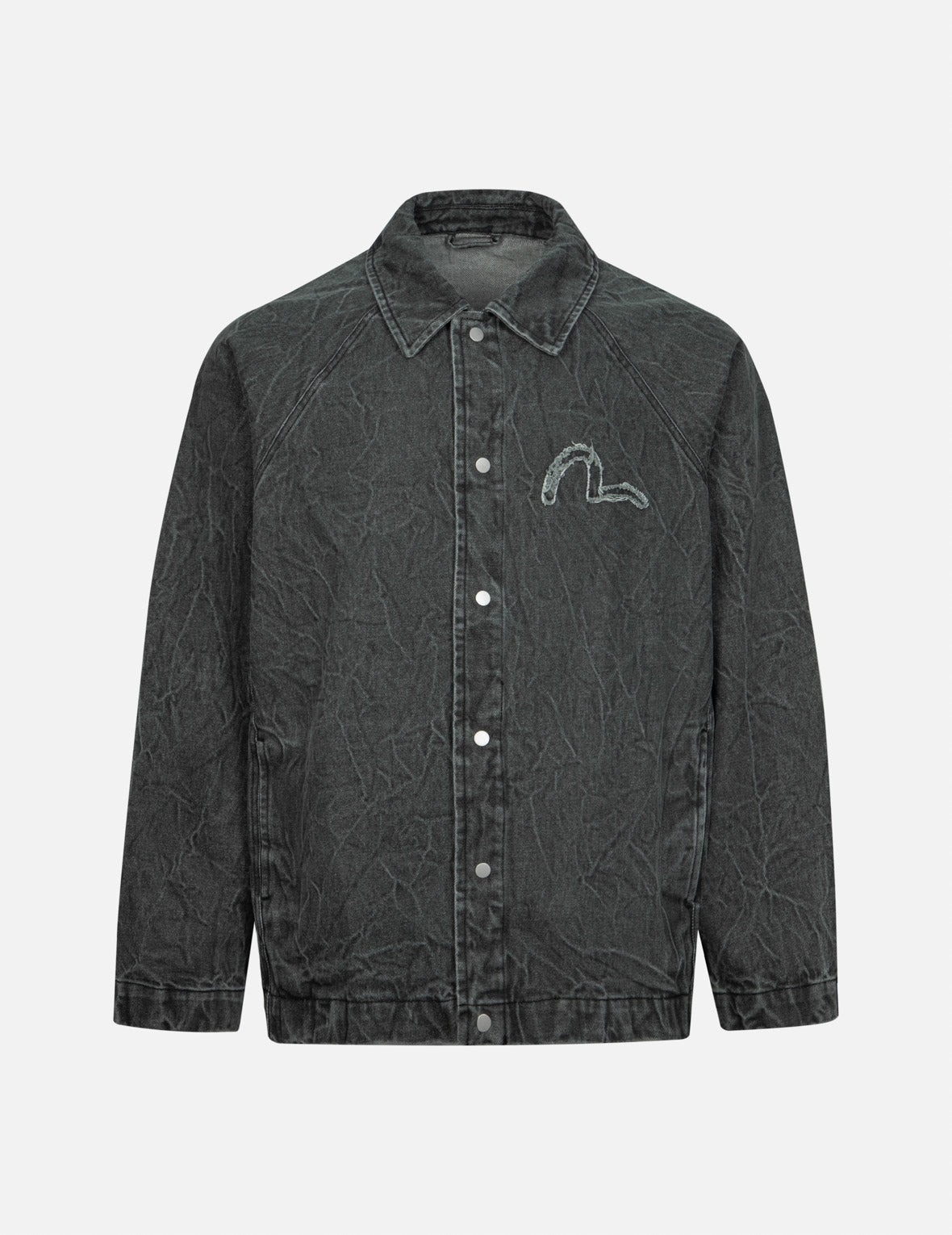 Seagull and Slogan Embroidery Oversized Denim Coach Jacket