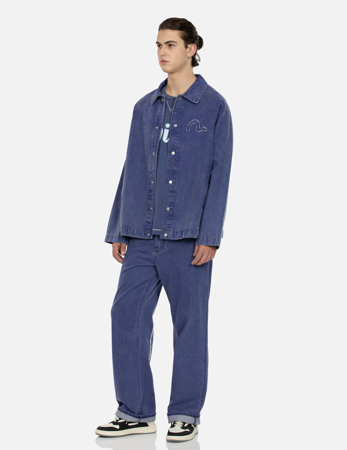 Seagull and Slogan Embroidery Oversized Denim Coach Jacket