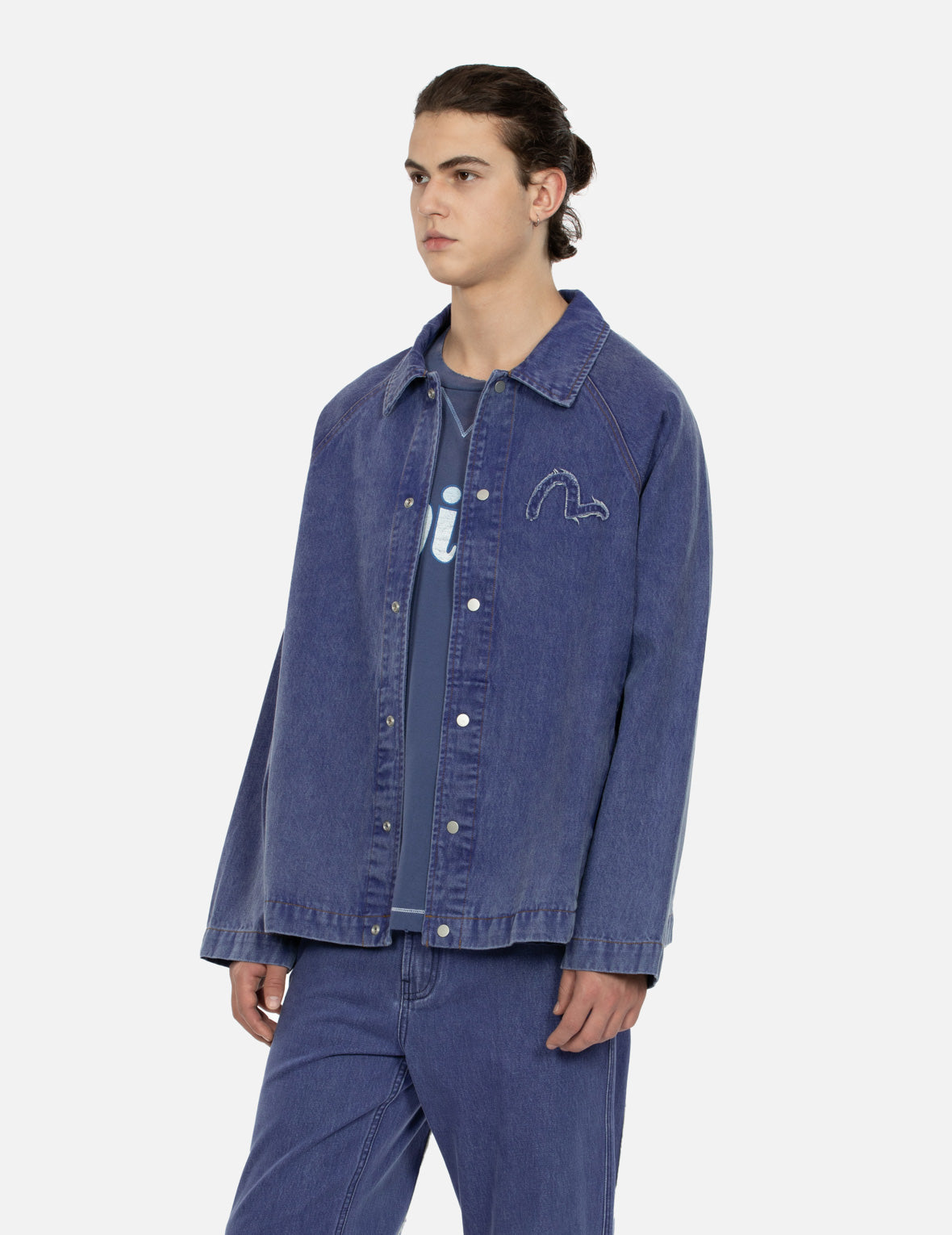 Seagull and Slogan Embroidery Oversized Denim Coach Jacket
