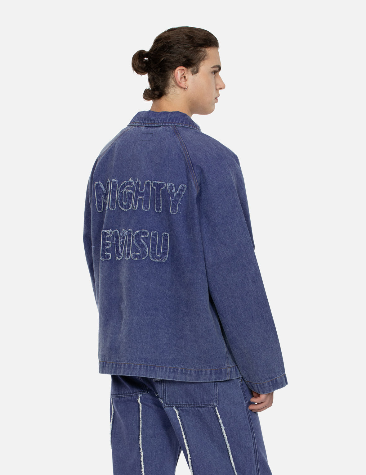 Seagull and Slogan Embroidery Oversized Denim Coach Jacket