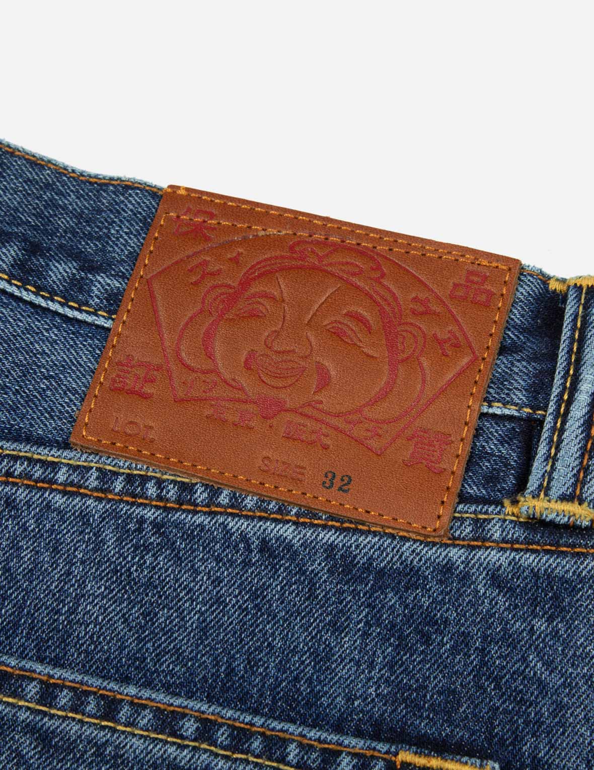カモメアプリケ刺繍のバギーフィットパッチワークジーンズ