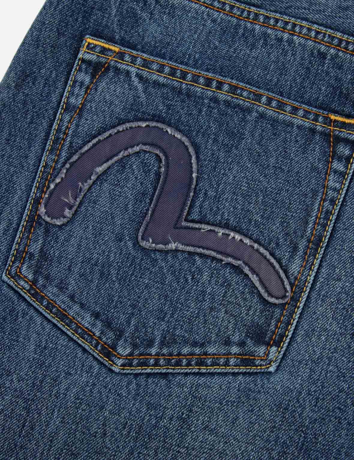 カモメアプリケ刺繍のバギーフィットパッチワークジーンズ