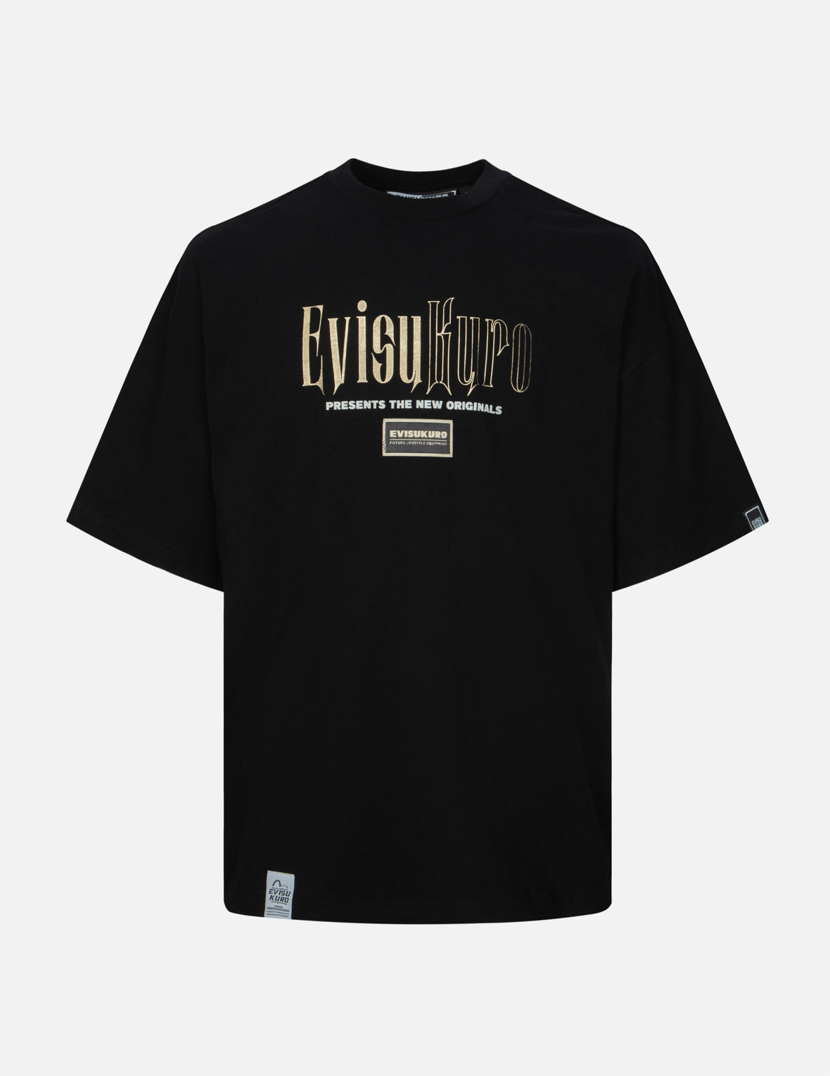 ゴールド箔のカリグラフィロゴプリントのオーバーサイズTシャツ