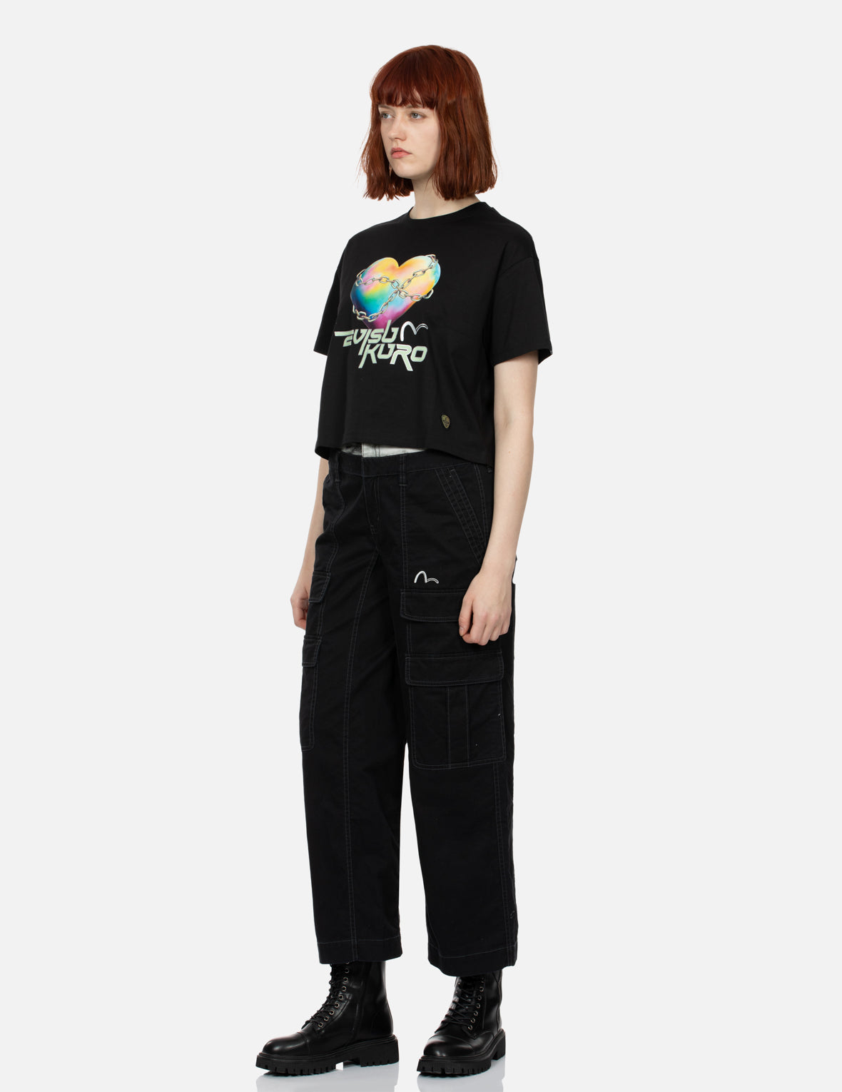 Y2Kホログラフィックハート型地球プリントのルーズフィットTシャツ
