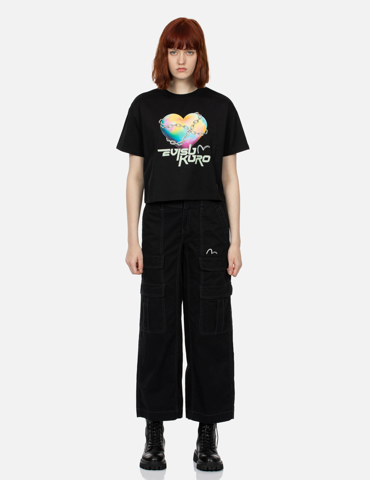 Y2Kホログラフィックハート型地球プリントのルーズフィットTシャツ