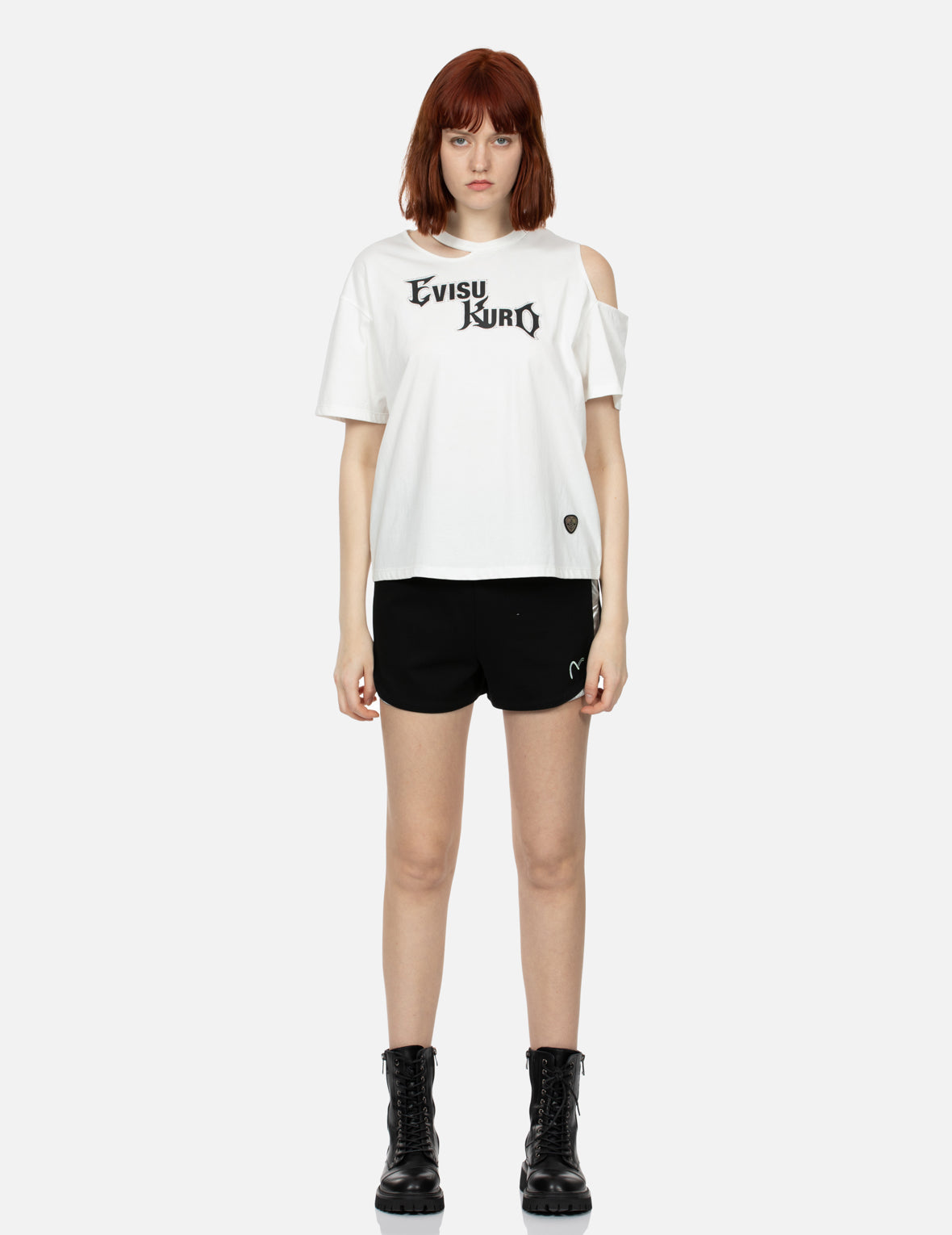 ヒートトランスファーロゴプリントのホローアウトファッションフィットTシャツ