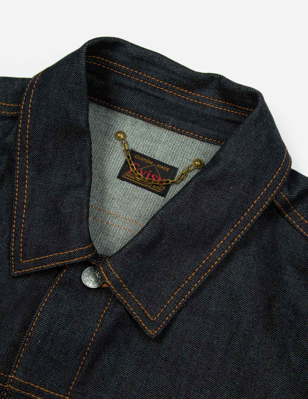 カモメ刺繍とブロケードポケットのリラックスフィットデニムジャケット