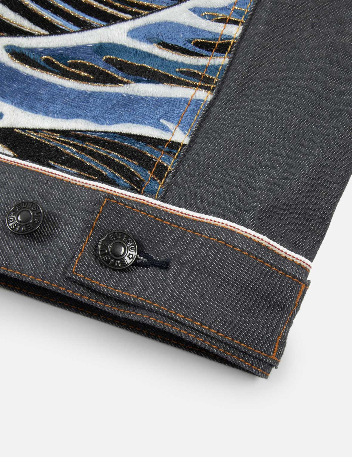 Seagull and The Great Wave Embroidery Regular Fit Denim Jacket