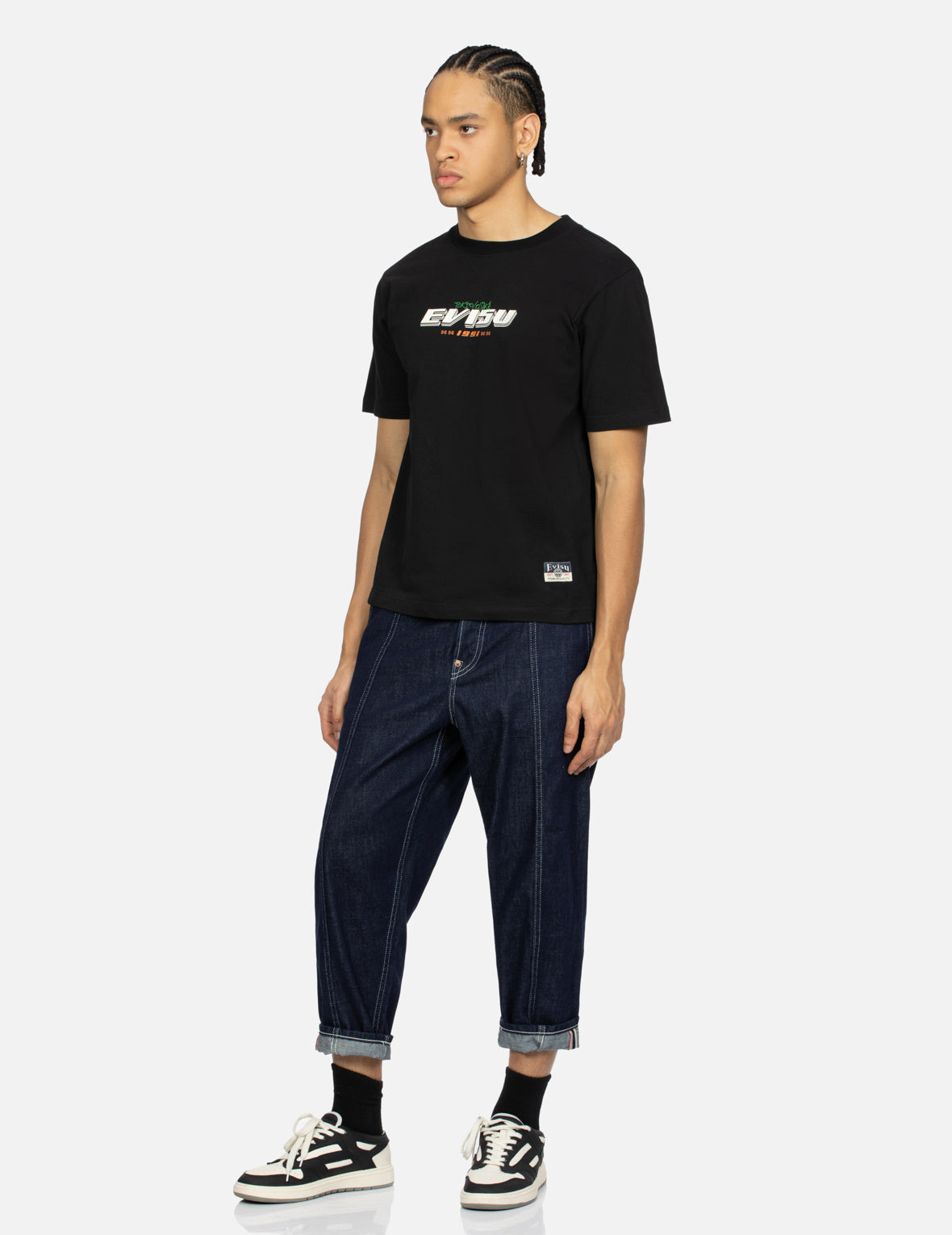 カモメとロゴプリントのバルーンフィットジーンズ