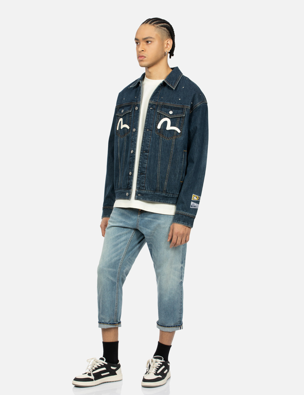 ダイヤモンドだるまプリントポケットクロップドフィットジーンズ #2027