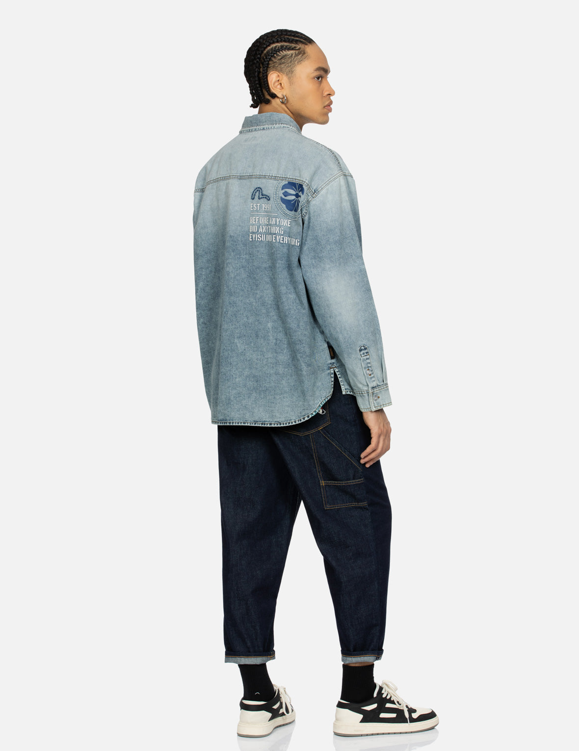 カモメとゴッドヘッド刺繍のバルーンフィットジーンズ