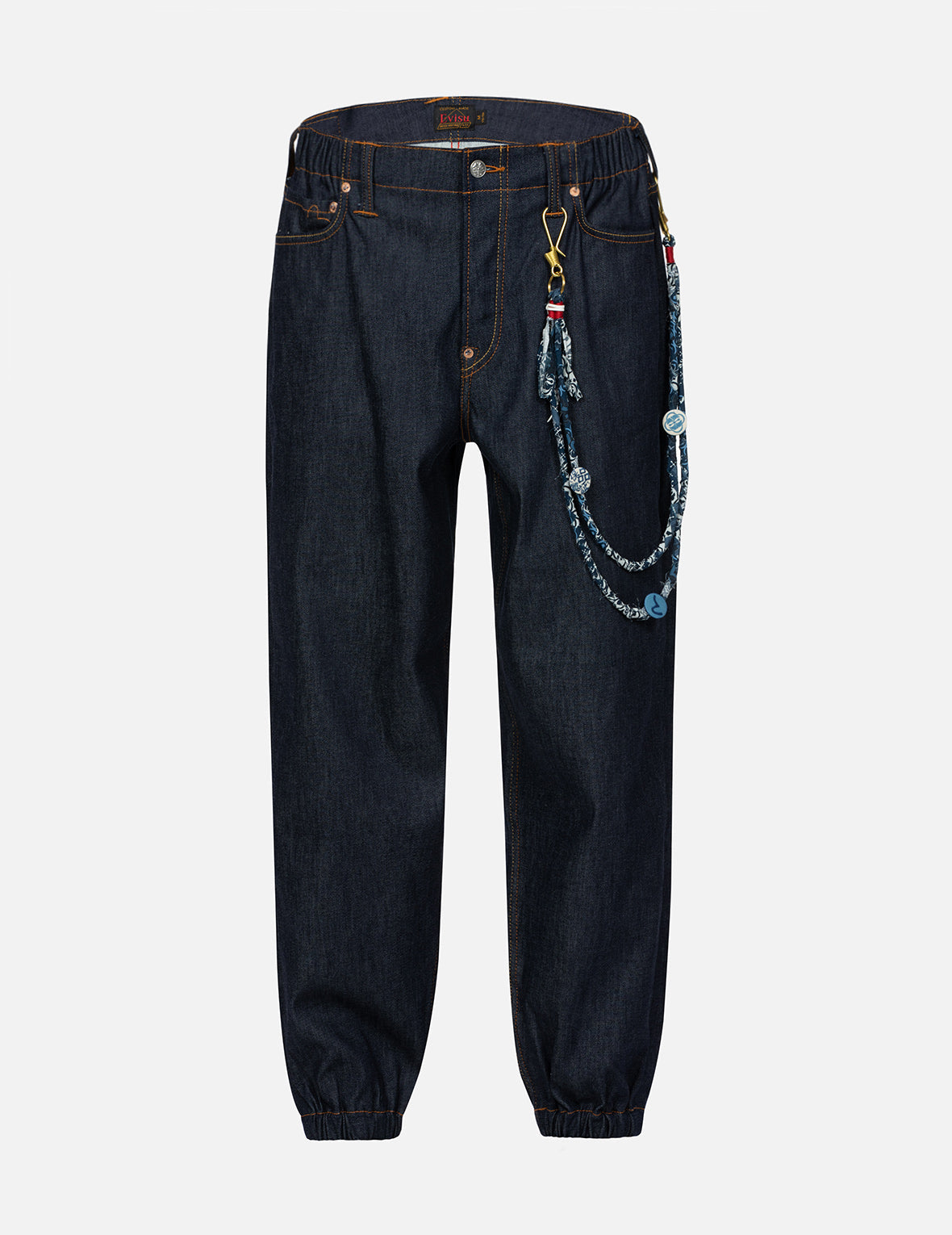 カモメプリント デニムチェーン付き リラックスフィットデニムジョガー